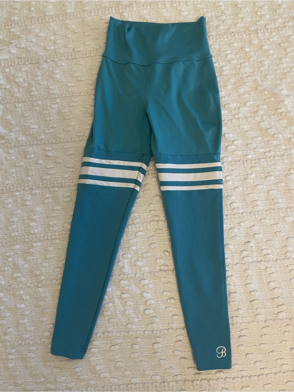 Bombshell Sportswear Teal Leggings with White Stripes